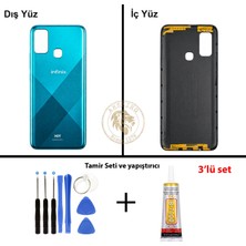 Arsking Infinix Hot 9 Play Mavi Uyumlu Arka Kapak + Yapıştırıcı ve Vida Seti Arka Cam Batarya Pil Kapağı