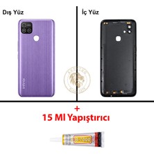 Arsking Infinix Hot 10i Mor Uyumlu Lensli Arka Kapak + B7000 Yapıştırıcı Arka Cam Batarya Pil Kapağı