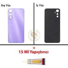 Arsking Infinix Hot 20 Mor Uyumlu Arka Kapak + B7000 Yapıştırıcı Arka Cam Batarya Pil Kapağı Lazer Kesim