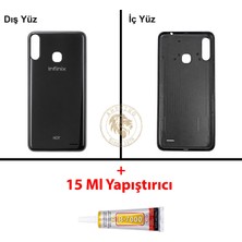 Arsking Infinix Hot 7 Siyah Uyumlu Arka Kapak + B7000 Yapıştırıcı Arka Cam Batarya Pil Kapağı Lazer Kesim