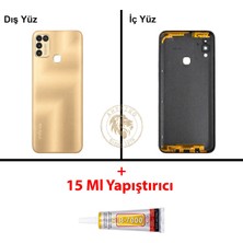 Arsking Infinix Hot 11 Play Gold Uyumlu Lensli Arka Kapak + B7000 Yapıştırıcı Arka Cam Batarya Pil Kapağı
