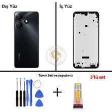 Arsking Infinix Hot 30 Play Siyah Uyumlu Orta Kasa + Yapıştırıcı ve Vida Seti Full Kasa Kapak Gövde Housing