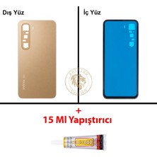 Arsking Infinix Hot 60 Karamel Uyumlu Arka Kapak + B7000 Yapıştırıcı Arka Cam Batarya Pil Kapağı Lazer Kesim