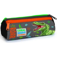 Mikasso Kids Siyah Gri Dinozor Desenli Üç Bölmeli Kalem Çantası 22044 Tekstil Gri