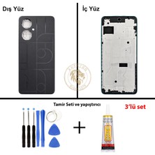 Arsking Tecno Camon 19 Pro Siyah Uyumlu Orta Kasa + Yapıştırıcı ve Vida Seti Full Kasa Kapak Gövde Housing