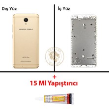 Arsking General Mobile Gm 5 Plus Gold Uyumlu Orta Kasa + B7000 Yapıştırıcı Full Kasa Kapak Gövde Housing