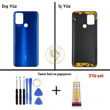 Arsking Tecno Pova Mavi Uyumlu Arka Kapak + Yapıştırıcı ve Vida Seti Arka Cam Batarya Pil Kapağı Lazer Kesim