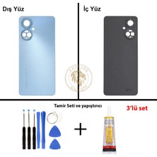 Arsking Tecno Camon 19 Pro Mavi Uyumlu Arka Kapak + Yapıştırıcı ve Vida Seti Arka Cam Batarya Pil Kapağı
