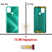 Arsking Infinix Hot 10 Yeşil Uyumlu Arka Kapak + B7000 Yapıştırıcı Arka Cam Batarya Pil Kapağı Lazer Kesim