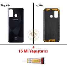 Arsking Infinix Hot 9 Siyah Uyumlu Arka Kapak + B7000 Yapıştırıcı Arka Cam Batarya Pil Kapağı Lazer Kesim