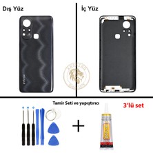 Arsking Infinix Hot 11S Siyah Uyumlu Arka Kapak + Yapıştırıcı ve Vida Seti Arka Cam Batarya Pil Kapağı