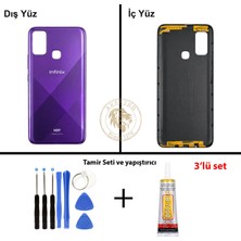 Arsking Infinix Hot 9 Play Mor Uyumlu Arka Kapak + Yapıştırıcı ve Vida Seti Arka Cam Batarya Pil Kapağı