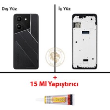 Arsking Tecno Pova 5 Siyah Uyumlu Lensli Orta Kasa + B7000 Yapıştırıcı Full Kasa Kapak Gövde Housing