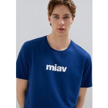 Mavi Miav Baskılı Mavi Tişört 067153-70722