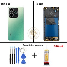 Arsking Infinix Hot 40i Yeşil Uyumlu Orta Kasa + Yapıştırıcı ve Vida Seti Full Kasa Kapak Gövde Housing