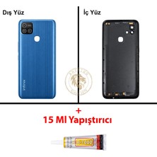 Arsking Infinix Hot 10i Mavi Uyumlu Lensli Arka Kapak + B7000 Yapıştırıcı Arka Cam Batarya Pil Kapağı