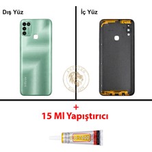 Arsking Infinix Hot 11 Play Yeşil Uyumlu Lensli Arka Kapak + B7000 Yapıştırıcı Arka Cam Batarya Pil Kapağı