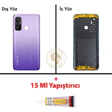 Arsking Infinix Hot 11 Mor Uyumlu Lensli Arka Kapak + B7000 Yapıştırıcı Arka Cam Batarya Pil Kapağı