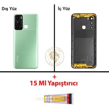 Arsking Infinix Hot 20i Yeşil Uyumlu Lensli Arka Kapak + B7000 Yapıştırıcı Arka Cam Batarya Pil Kapağı