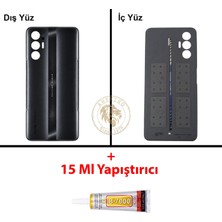 Arsking Tecno Pova 3 Siyah Uyumlu Arka Kapak + B7000 Yapıştırıcı Arka Cam Batarya Pil Kapağı Lazer Kesim