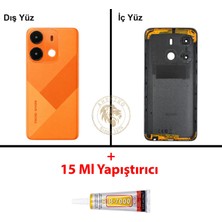 Arsking Tecno Spark Go 2021 Turuncu Uyumlu Lensli Arka Kapak + B7000 Yapıştırıcı Arka Cam Batarya Pil Kapağı