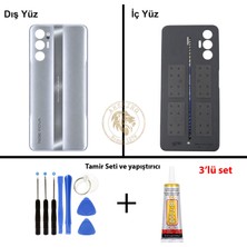Arsking Tecno Pova 3 Gümüş Uyumlu Arka Kapak + Yapıştırıcı ve Vida Seti Arka Cam Batarya Pil Kapağı