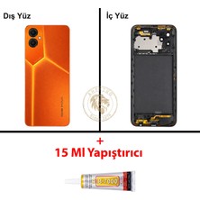 Arsking Tecno Pova 4 Turuncu Uyumlu Lensli Orta Kasa + B7000 Yapıştırıcı Full Kasa Kapak Gövde Housing