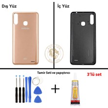 Arsking Infinix Hot 7 Gold Uyumlu Arka Kapak + Yapıştırıcı ve Vida Seti Arka Cam Batarya Pil Kapağı