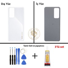 Arsking Tecno Camon 18P Beyaz Uyumlu Arka Kapak + Yapıştırıcı ve Vida Seti Arka Cam Batarya Pil Kapağı