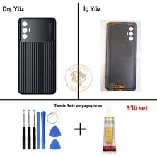 Arsking Tecno Spark 8 Pro Siyah Uyumlu Arka Kapak + Yapıştırıcı ve Vida Seti Arka Cam Batarya Pil Kapağı