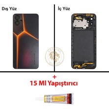 Arsking Tecno Pova 4 Kırmızı Siyah Uyumlu Lensli Orta Kasa + B7000 Yapıştırıcı Full Kasa Kapak Gövde Housing