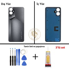 Arsking Tecno Pova 4 Gri Uyumlu Arka Kapak + Yapıştırıcı ve Vida Seti Arka Cam Batarya Pil Kapağı Back Cover