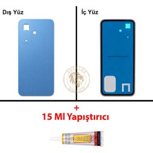 Arsking Infinix Smart 10 Mavi Uyumlu Arka Kapak + B7000 Yapıştırıcı Arka Cam Batarya Pil Kapağı Lazer Kesim