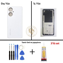 Arsking Tecno Camon 19 Beyaz Uyumlu Orta Kasa + Yapıştırıcı ve Vida Seti Full Kasa Kapak Gövde Housing