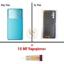 Arsking Tecno Spark 8 Pro Turkuaz Uyumlu Arka Kapak + B7000 Yapıştırıcı Arka Cam Batarya Pil Kapağı