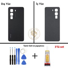 Arsking Infinix Hot 50 Siyah Uyumlu Arka Kapak + Yapıştırıcı ve Vida Seti Arka Cam Batarya Pil Kapağı