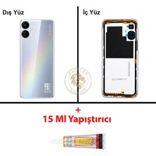 Arsking Tecno Spark 9t Gümüş Uyumlu Lensli Arka Kapak + B7000 Yapıştırıcı Arka Cam Batarya Pil Kapağı