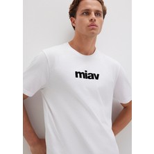 Mavi Siyah Miav Baskılı Beyaz Tişört 067153-602