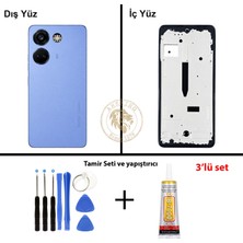 Arsking Tecno Camon 20 Pro Mavi Uyumlu Orta Kasa + Yapıştırıcı ve Vida Seti Full Kasa Kapak Gövde Housing