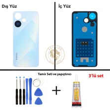 Arsking Infinix Hot 30i Mavi Uyumlu Arka Kapak + Yapıştırıcı ve Vida Seti Arka Cam Batarya Pil Kapağı
