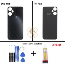 Arsking Tecno Pova Neo 3 Siyah Uyumlu Arka Kapak + Yapıştırıcı ve Vida Seti Arka Cam Batarya Pil Kapağı