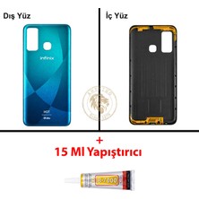 Arsking Infinix Hot 9 Mavi Uyumlu Arka Kapak + B7000 Yapıştırıcı Arka Cam Batarya Pil Kapağı Lazer Kesim