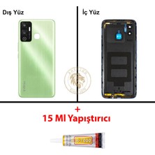 Arsking Infinix Hot 12 Play Yeşil Uyumlu Lensli Arka Kapak + B7000 Yapıştırıcı Arka Cam Batarya Pil Kapağı
