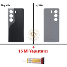 Arsking Tecno Camon 40 Siyah Uyumlu Arka Kapak + B7000 Yapıştırıcı Arka Cam Batarya Pil Kapağı Lazer Kesim