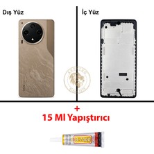 Arsking Tecno Camon 30 Kahverengi Uyumlu Lensli Orta Kasa + B7000 Yapıştırıcı Full Kasa Kapak Gövde Housing