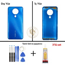 Arsking Tecno Spark 6 Mavi Uyumlu Arka Kapak + Yapıştırıcı ve Vida Seti Arka Cam Batarya Pil Kapağı