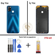 Arsking Infinix Smart 5 Mavi Uyumlu Arka Kapak + Yapıştırıcı ve Vida Seti Arka Cam Batarya Pil Kapağı
