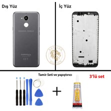 Arsking General Mobile Gm 8 Gri Uyumlu Orta Kasa + Yapıştırıcı ve Vida Seti Full Kasa Kapak Gövde Housing