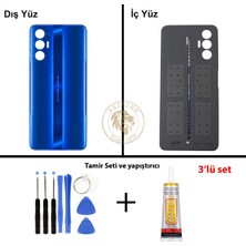 Arsking Tecno Pova 3 Mavi Uyumlu Arka Kapak + Yapıştırıcı ve Vida Seti Arka Cam Batarya Pil Kapağı