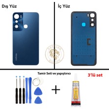 Arsking Infinix Hot 12 Pro Mavi Uyumlu Arka Kapak + Yapıştırıcı ve Vida Seti Arka Cam Batarya Pil Kapağı